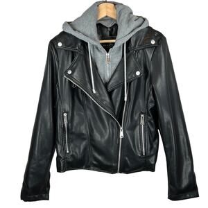Bagatelle Collection Faux Leather Moto Jacket Women's M Hoodie Insert Urban Edgy